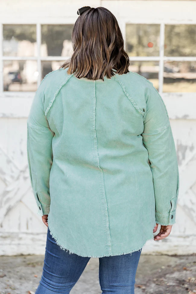 Keep Me Grounded Mint Frayed Edge Cord Shacket FINAL SALE | Pink Lily
