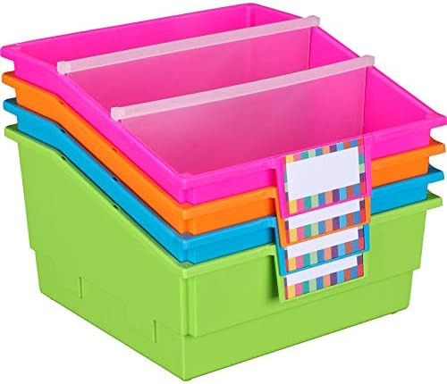 Really Good Stuff Large Plastic Book and Organizer Bins, Dividers, Built-in Label Holder, 13½" b... | Amazon (US)