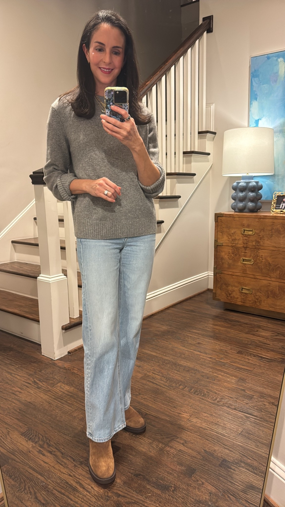 Stepped out for birthday dinner in the ice last night wearing one of my favorite cashmere sweaters (I own three colors) and wide leg jeans.

Sweater has an oversized fit, and I like both the small and X-small.

Jeans fit TTS and are available in multiple lengths.

#LTKOver40 #LTKSaleAlert