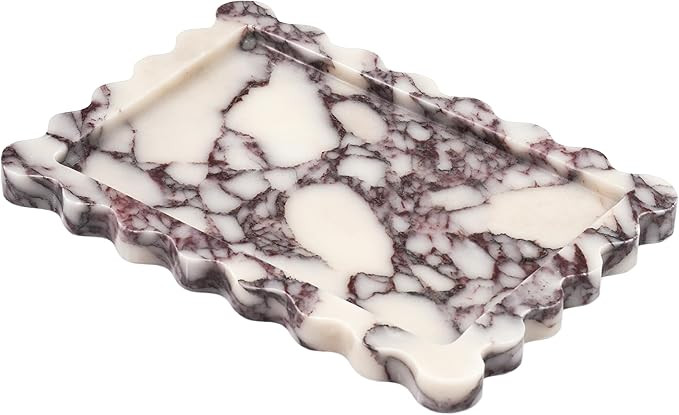 LWALMS Scalloped Vanity Marble Tray - Large Home Decorative Stone Perfume Candle Plates for Bathr... | Amazon (US)