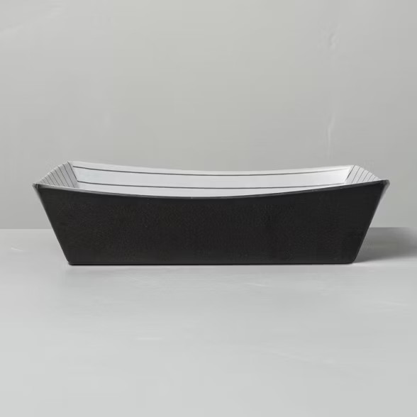 Bamboo Melamine Stripes Square Serve Bowl Ebony/Sour Cream - Hearth & Hand™ with Magnolia | Target
