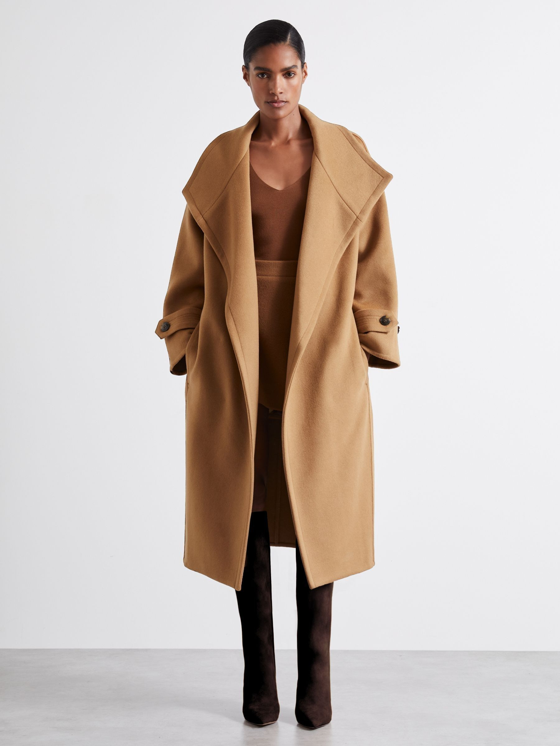 Reiss Atelier Blindseam Wool and Cashmere Coat in Camel - REISS | Reiss UK