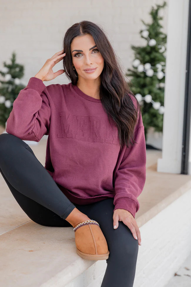 Merry Embossed Burgundy Pullover | Pink Lily