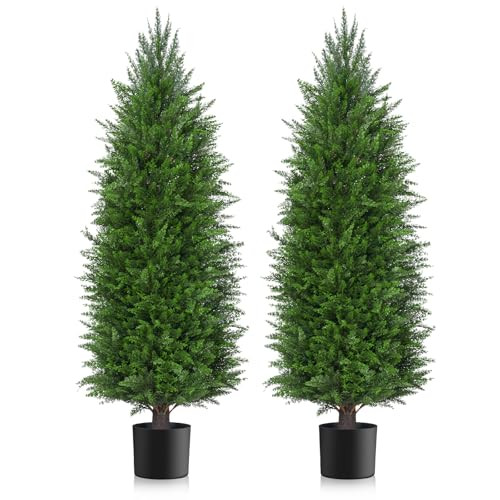 AOKIIE 3FT Artificial Topiary Cedar Plants Outdoor, Faux Pine Trees UV Resistant and Potted, 36 Inch Tall Fake Shrubs Evergreen for Front Porch Decor Set of 2 | Amazon (US)
