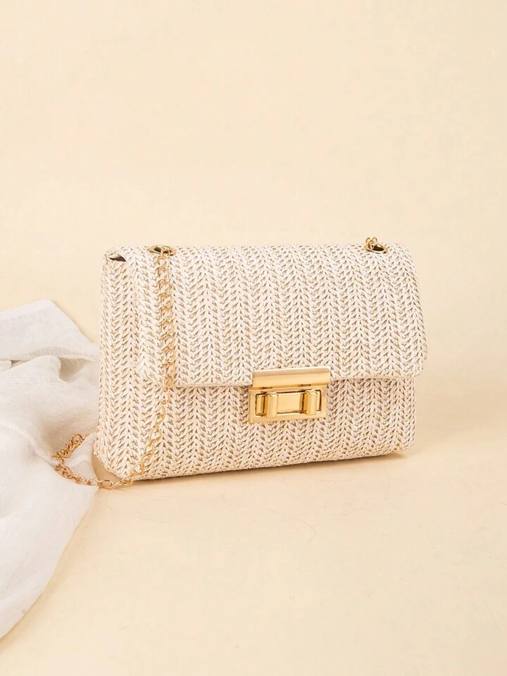 Women's Shoulder Bag With Chain, Multicolor Woven Square Bag For Spring/Summer Casual/Beach, Larg... | SHEIN