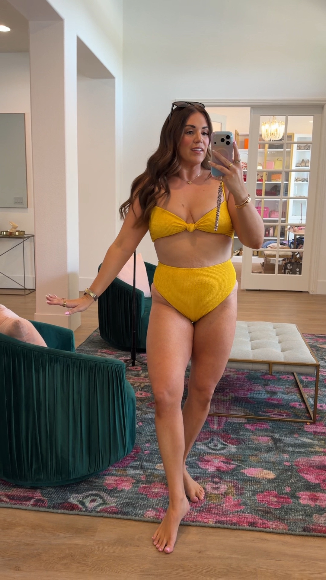 curvy midsize vacation resort outfit! wearing size large in yellow scrunch bikini top and bottom 

#LTKMidsize #LTKSeasonal #LTKSwim