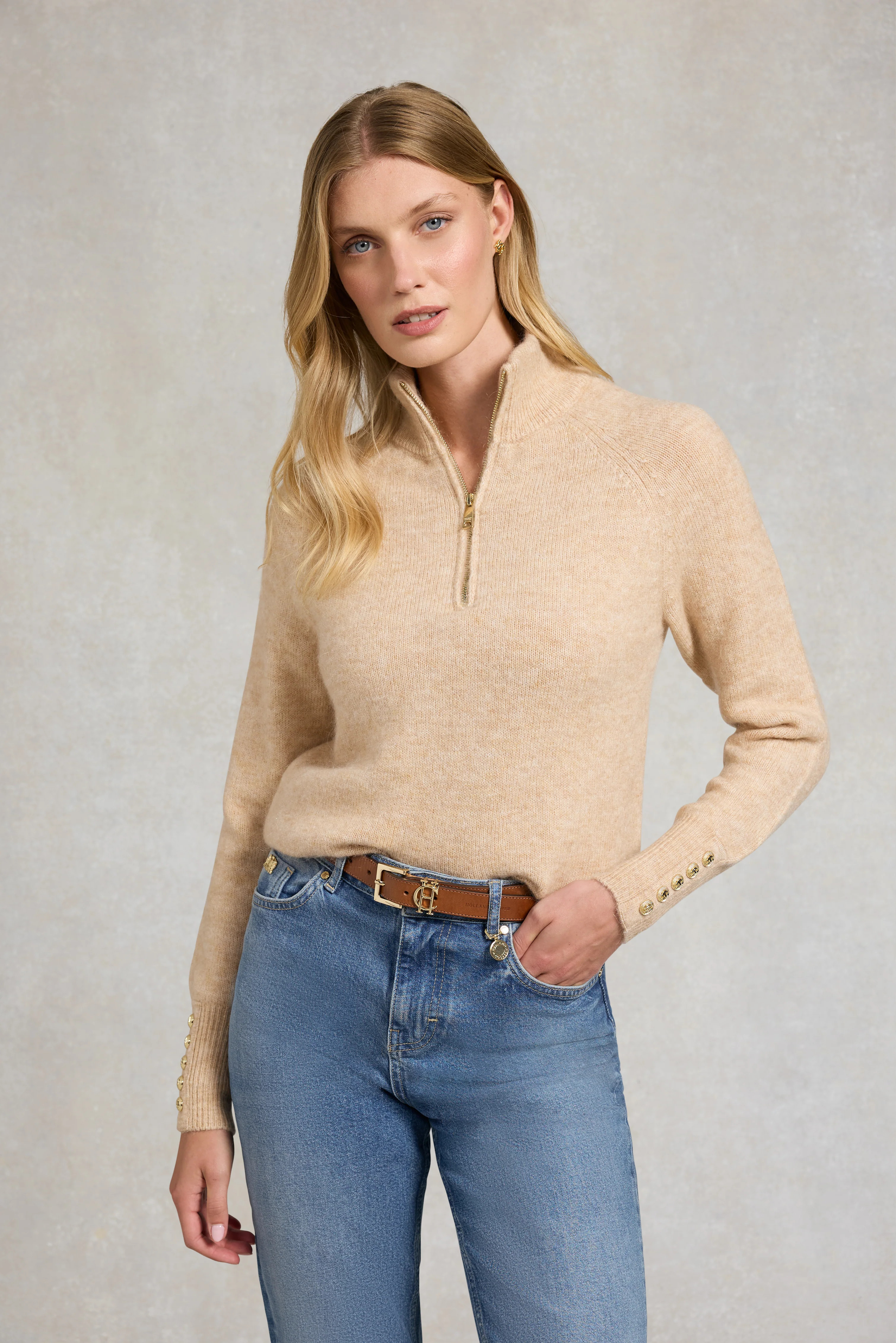 Tori Quarter Zip Knit (Camel) | Holland Cooper