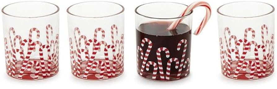Two's Company Peppermint Twist Double Old Fashioned Glass, Festive Holiday Drinkware, Red & White... | Amazon (US)