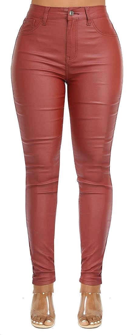 WAYRUNZ Womens High Waisted Stretch Faux Leather Pants PU Coated Legging Juniors | Amazon (US)