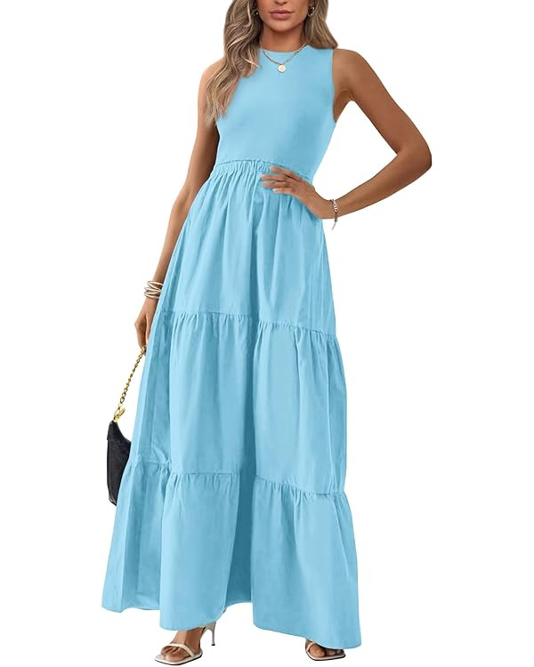 BTFBM Women Sleeveless Summer Dresses Wedding Guest Maxi Dresses Ribbed Knit Tops and Polyester S... | Amazon (US)