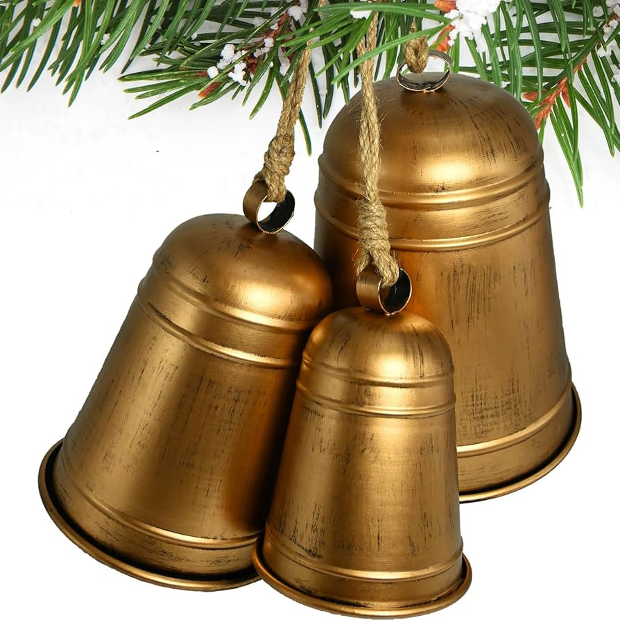 Decoration Bell for Christmas Ornament, Large Outdoor Hanging Metal Bell, Vintage Gold Rustic Bel... | Amazon (US)