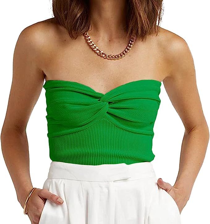 Womens Strapless Crop Top Sexy Sweetheart Neck Ribbed Knit Twisted Knot Front Sleeveless Y2K Cami... | Amazon (US)