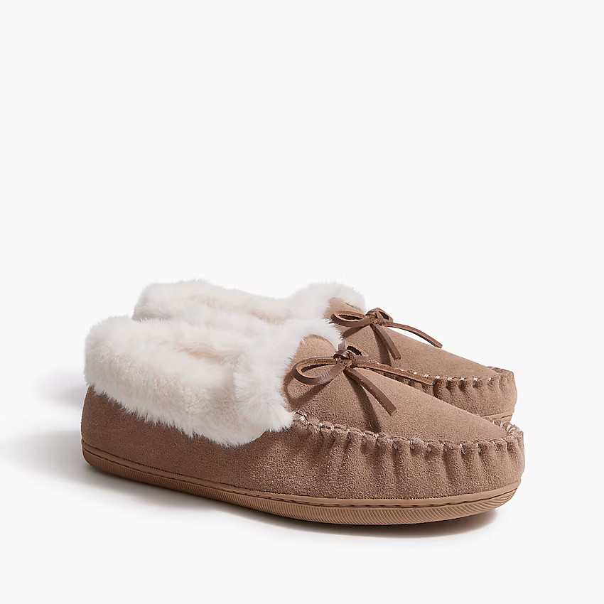 Factory: Suede Faux-shearling Moccasin Slippers For Women | J.Crew Factory