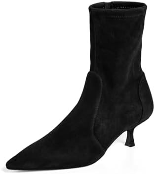 Coutgo Womens Low Kitten Heel Ankle Boots Pointed Toe Booties Side Zipper Fall Shoes | Amazon (US)