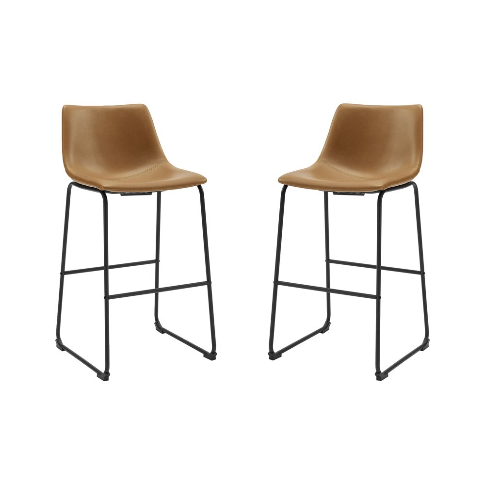 Set of 2 Urban Faux Leather Bar Stools Whiskey Brown - Saracina Home | Target