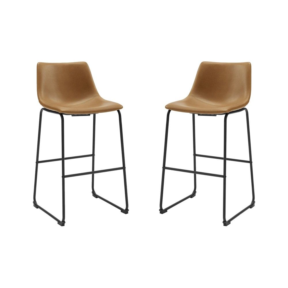 2pk 30"" Faux Leather Barstool Whiskey Brown - Saracina Home | Target