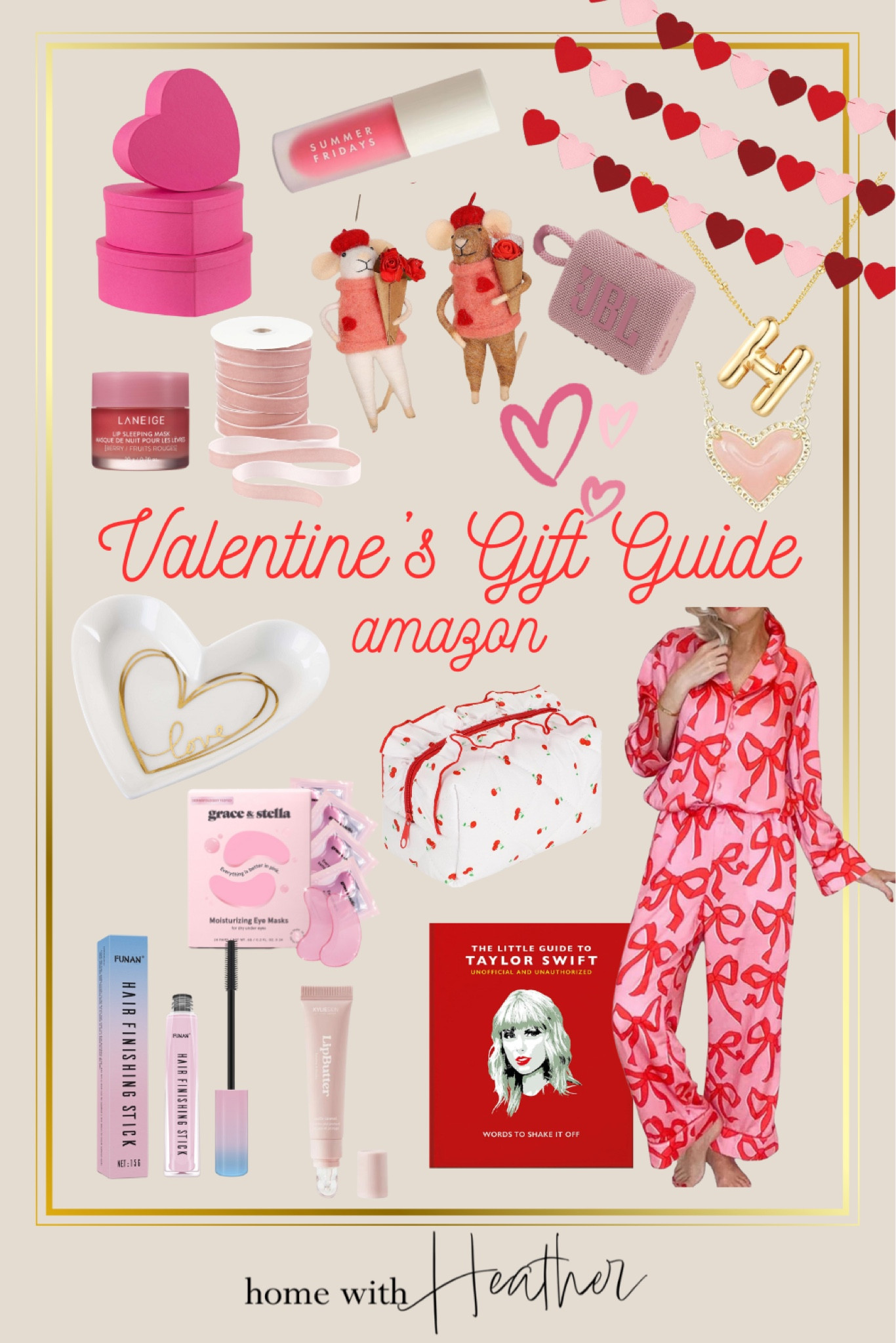 Valentine’s Day Gift Guide from Amazon
Gifts for teen girls
Gift ideas for women
The little guide to Taylor Swift book
Valentine’s Day felt mice
Grace & Stella under eye mask
Kendra Scott
Ari Heart Necklace
Heart shaped gift boxes
Hair finishing stick 
JBL portable Bluetooth speaker 
Dusty rose velvet ribbon 
Summer Fridays Dream Lip oil
Women’s Valentine’s Day bow pajamas 
LANEIGE lip sleeping mask
Valentine’s Day garland 
Heart shaped love ceramic dish
Bubble letter initial necklace 
Quilted makeup bag
Kylie Lip Butter by Kylie Jenner


#LTKStyleTip #LTKGiftGuide #LTKSeasonal