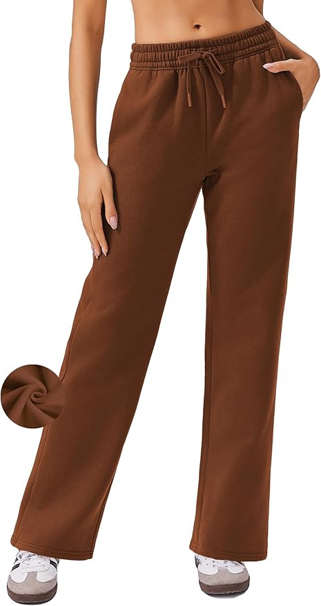 PINSPARK Fleece Sweat Pants for Womens Straight Legs Winter Sweatpants High Waisted Workout Pants... | Amazon (US)