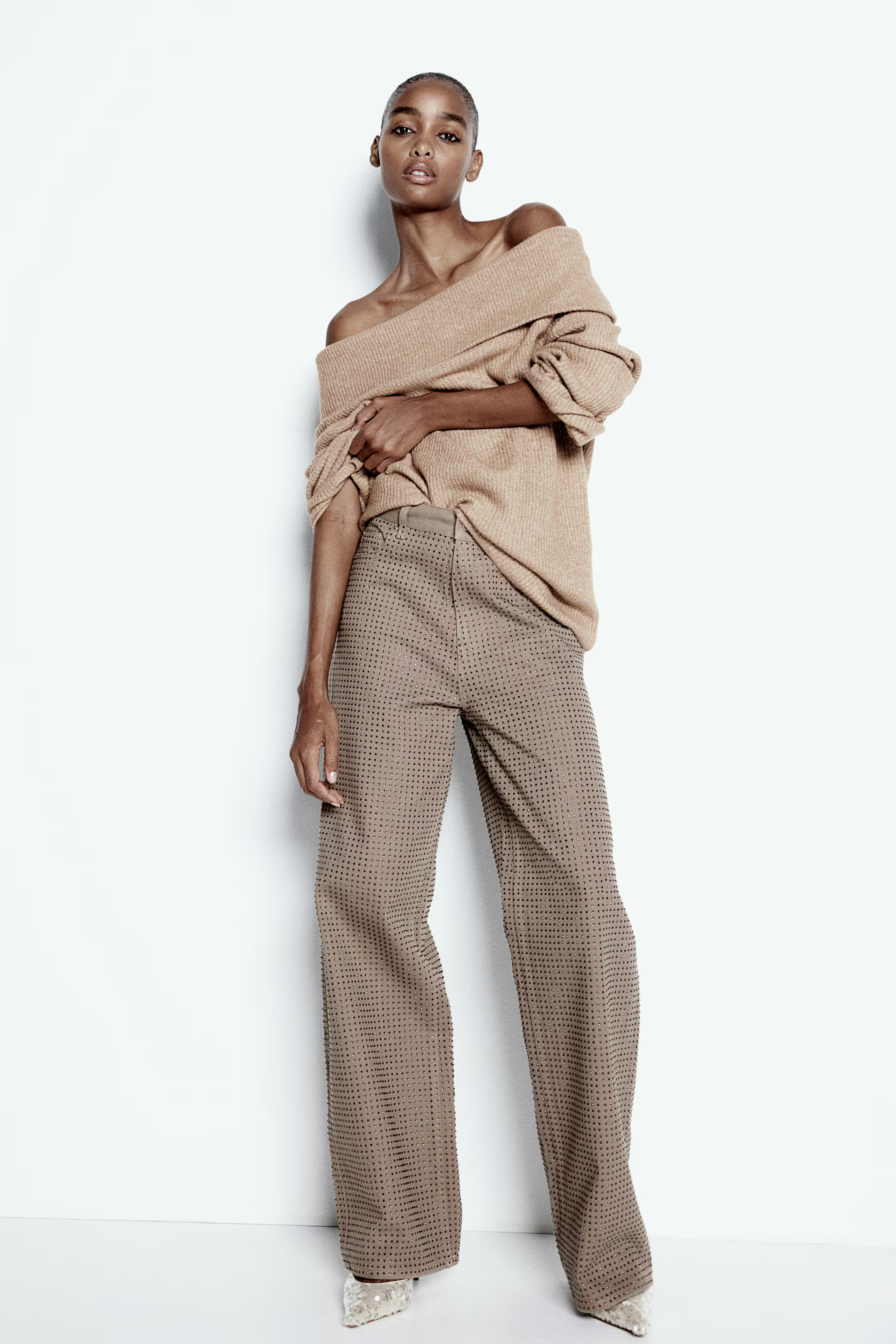 Rib-knit Off-the-shoulder Sweater - Beige melange - Ladies | H&M US | H&M (US + CA)