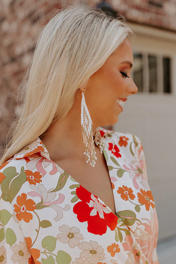 Hearing Music Beaded Earrings In White | Impressions Online Boutique