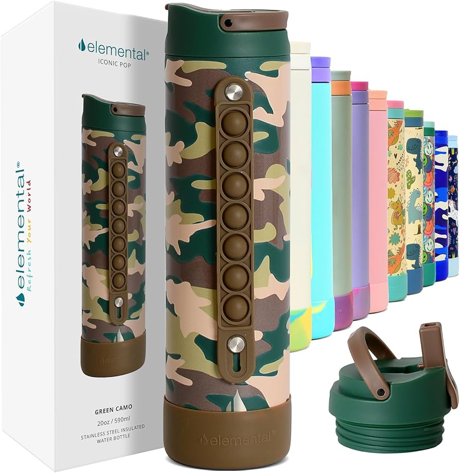Elemental Iconic Kids Water Bottle for School - 100% Leak-Proof Insulated Water Bottles with Stra... | Amazon (US)