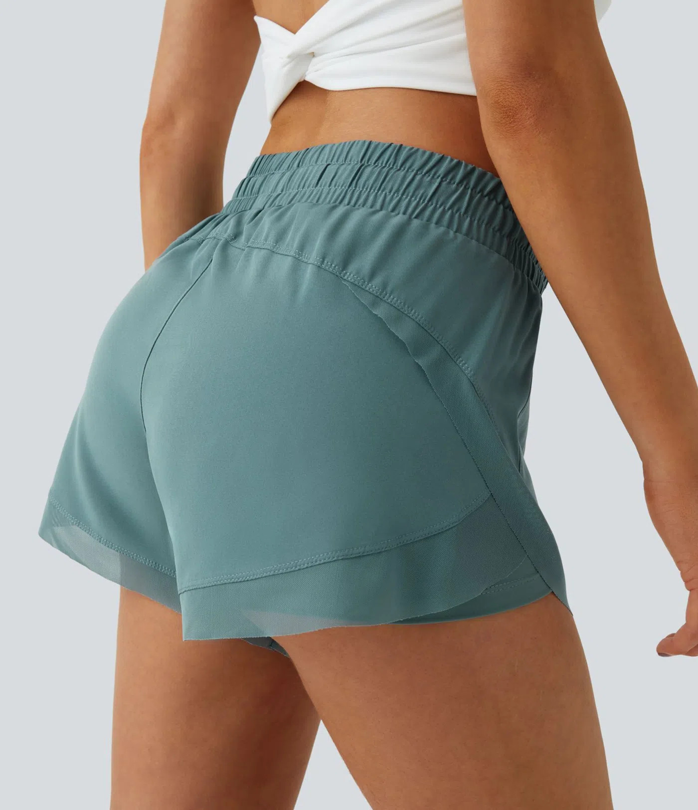 Mid Rise Drawstring Contrast Mesh 2-in-1 Flowy Running Shorts 3'' | HALARA