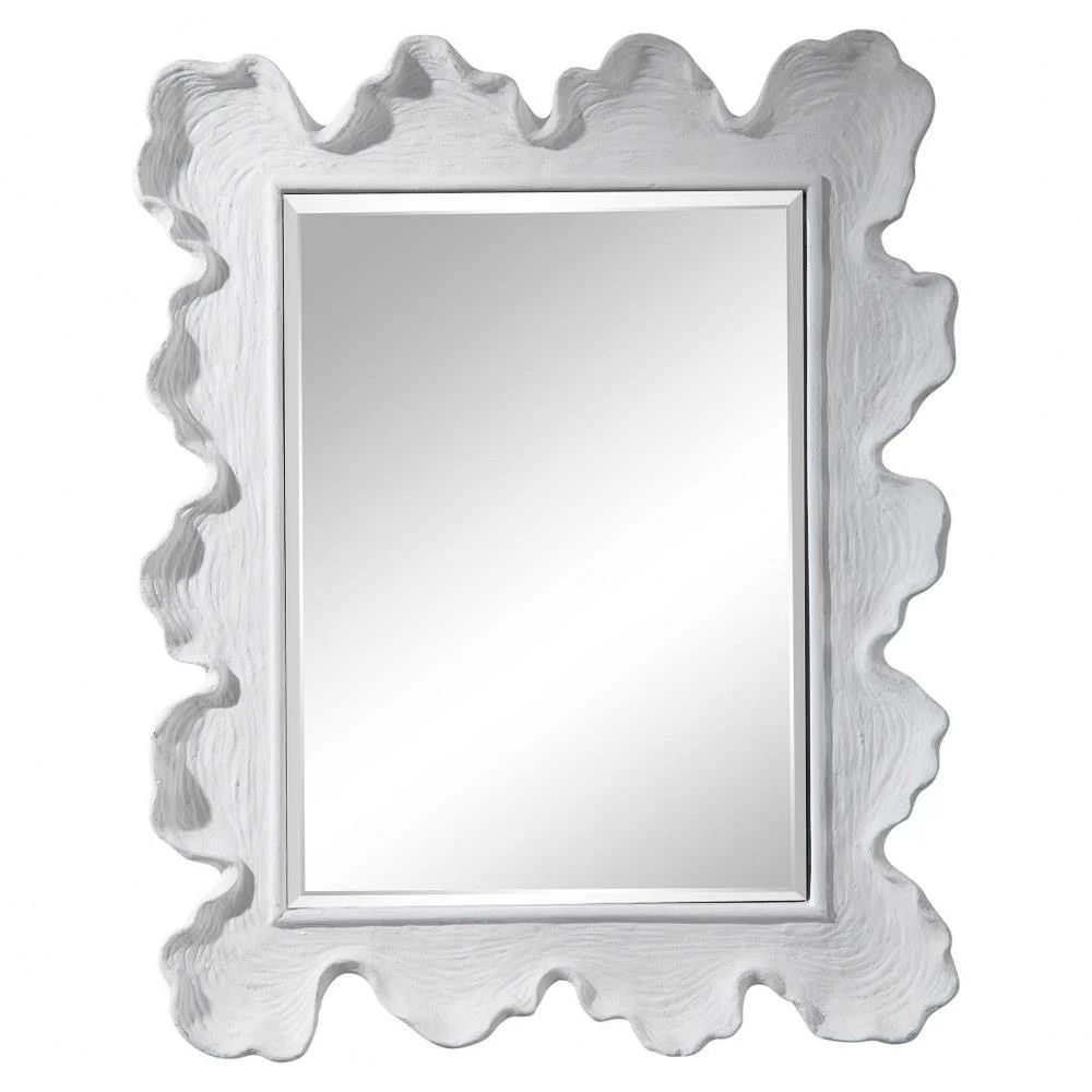 Coastal Coral Rectangular Mirror in Matte White Finish with Waves and Textured Frame 27.13 inches... | Walmart (US)