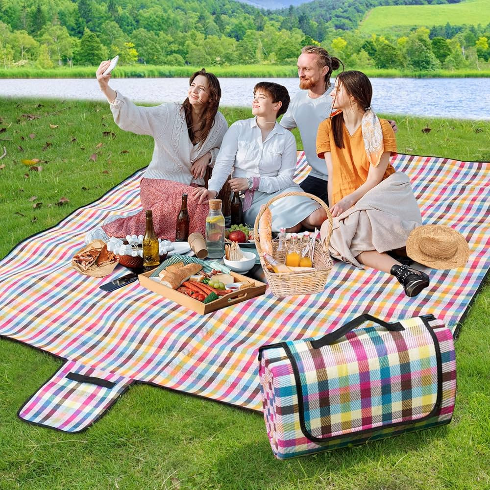 sapsisel 80”x 80” Picnic Blanket Extra Large, Waterproof and Foldable Beach Blanket, 3-Layer ... | Amazon (US)
