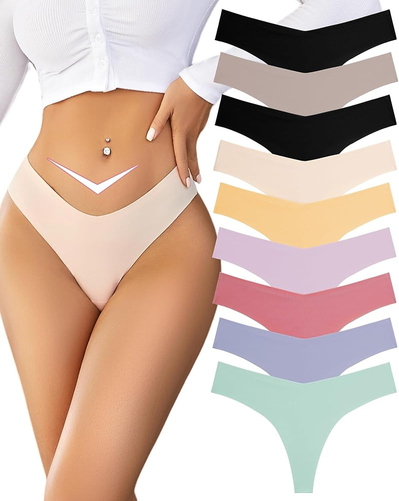 FINETOO 9 Pack Seamless Thongs for Women No Show Underwear V Waisted Comfortable Sexy Thong Panti... | Amazon (US)