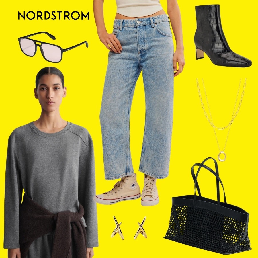 Effortless grey days call for a little edge 🖤 Oversized top, denim, and these croc-embossed ankle boots make the perfect mix of comfy and polished. Layered gold necklaces + a woven tote finish it off. All Nordstrom Anniversary Sale steals! Public sale starts July 18th!

#LTKSaleAlert