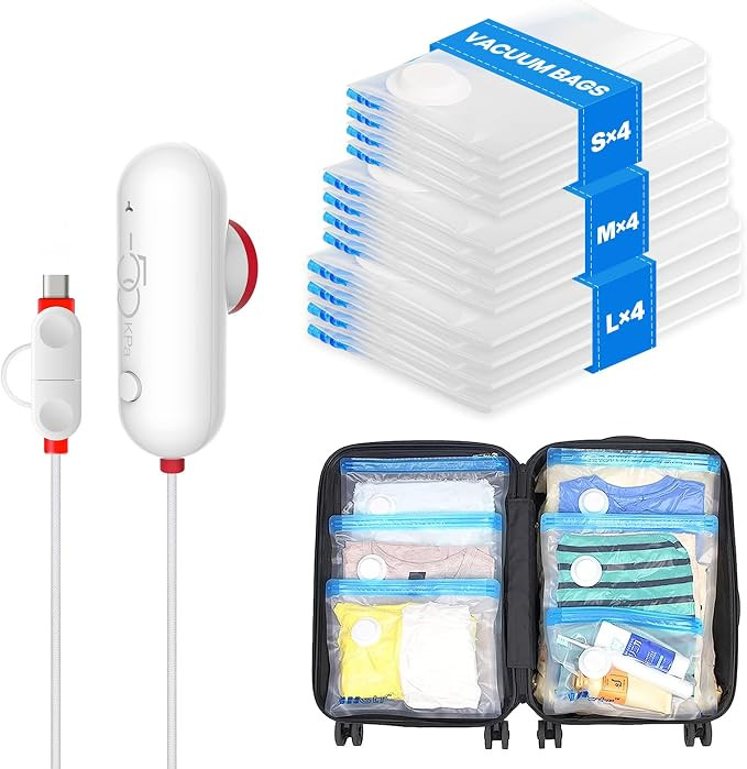 VMstr 12 Pack Travel Vacuum Storage Bags with USB Electric Pump, Compression Bags for Travel, Spa... | Amazon (US)