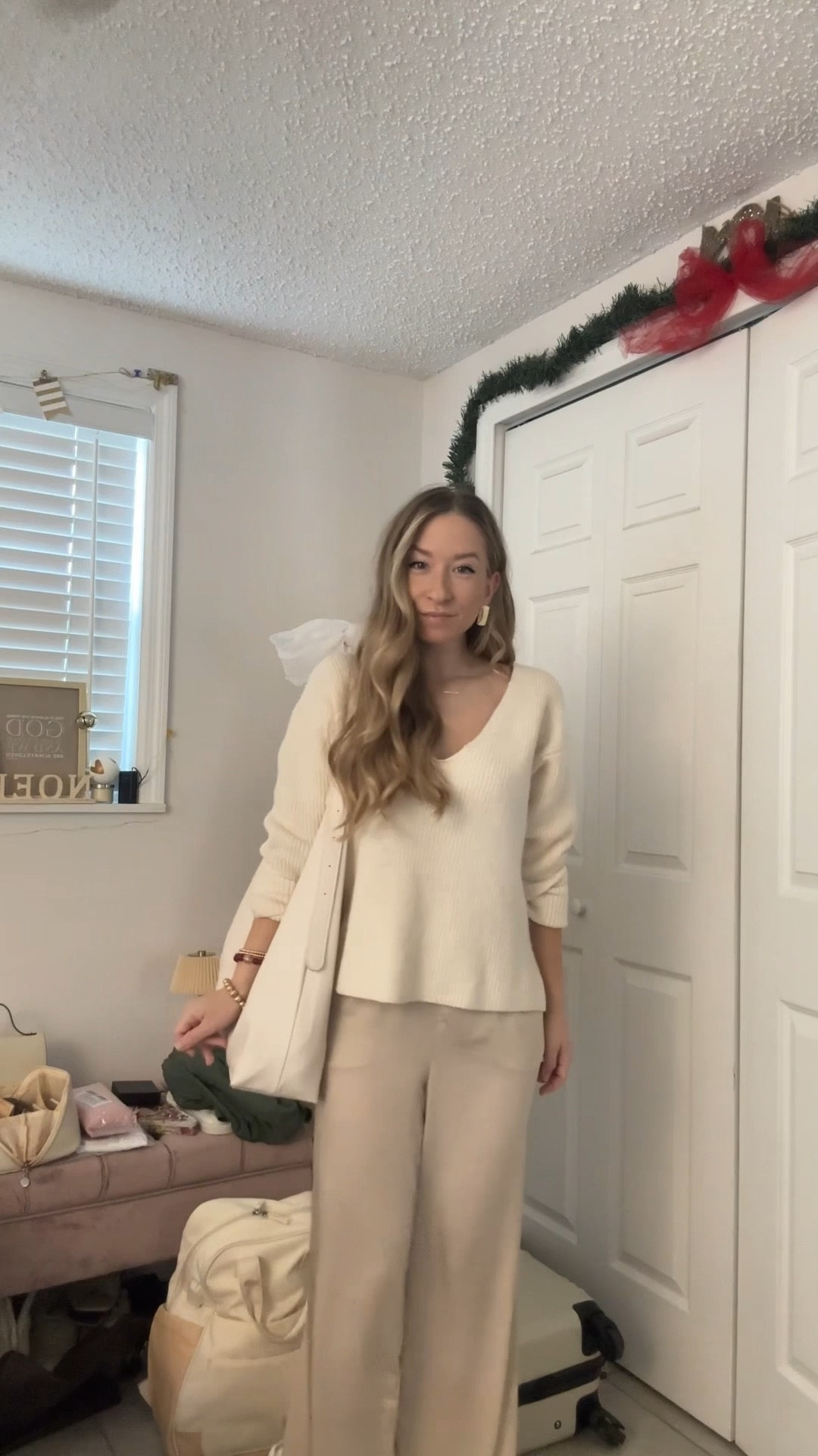 neutral holiday party outfit idea with a monochrome oversized knit sweater and silky pants set🤍✨

#LTKootd #LTKHoliday #LTKSeasonal