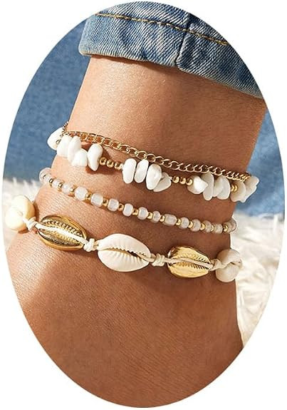 FUTIMELY Layered Gold Shell Ankle Bracelets Set for Women Teen Girls,Boho Dainty Handmade Seashel... | Amazon (US)