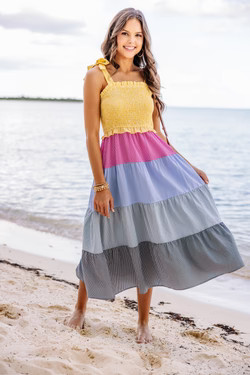 Lovely Life Honey Yellow Gingham Midi Dress | The Mint Julep Boutique