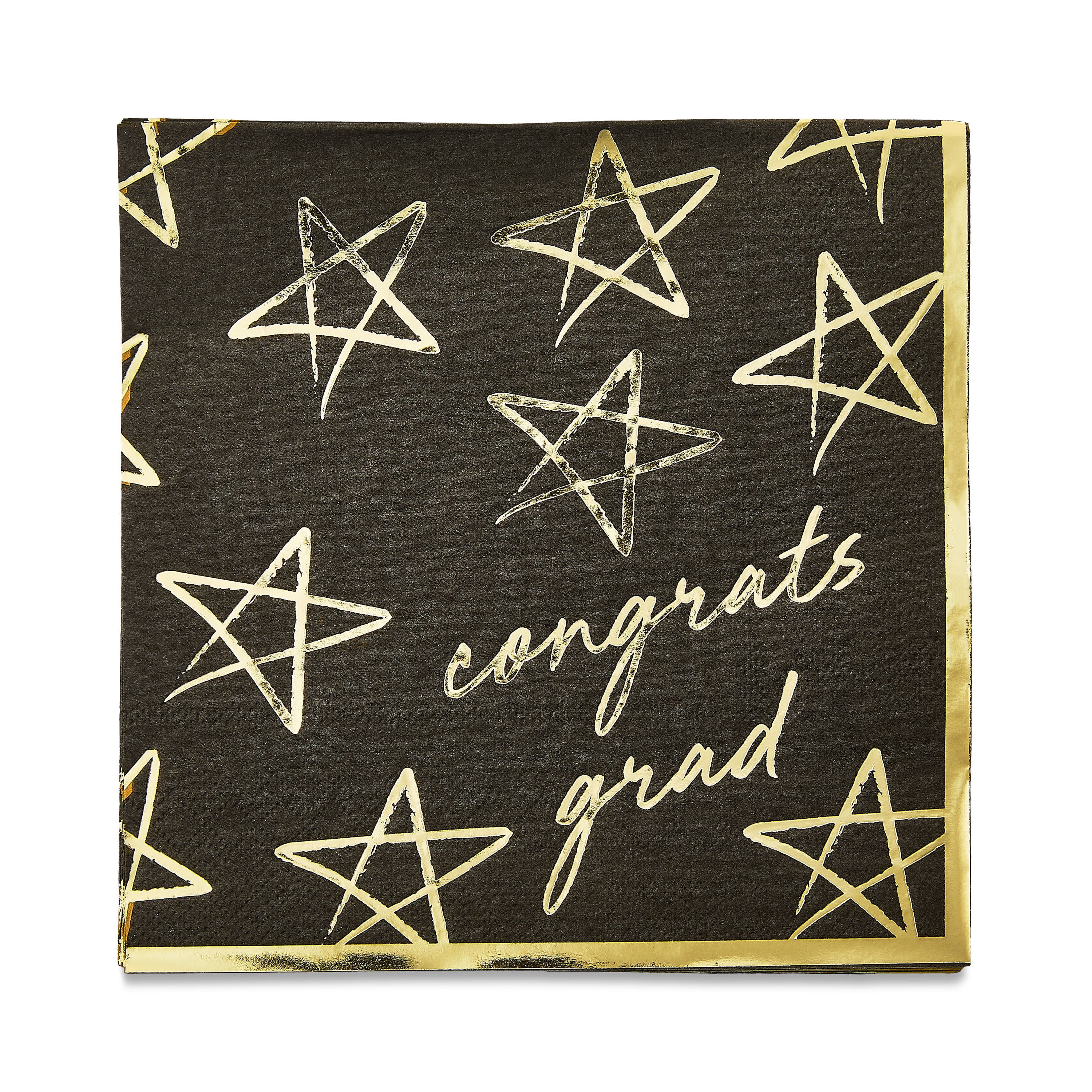 Graduation Congrats Grad Black and Gold Star Paper Napkins, 6.5" x 6.5", 16 Count, by Way To Cele... | Walmart (US)