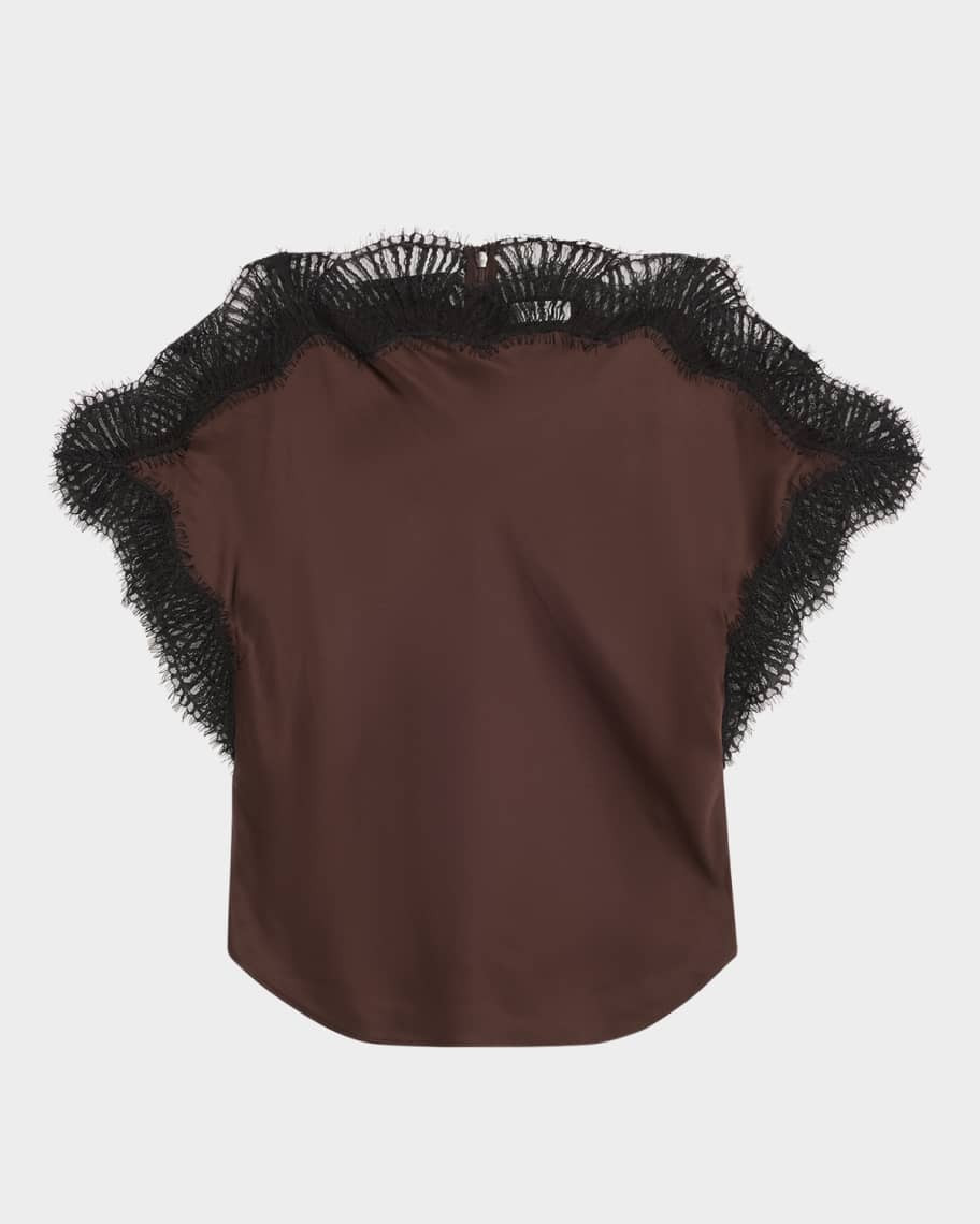 Luna Satin Lace-Trim Top | Neiman Marcus