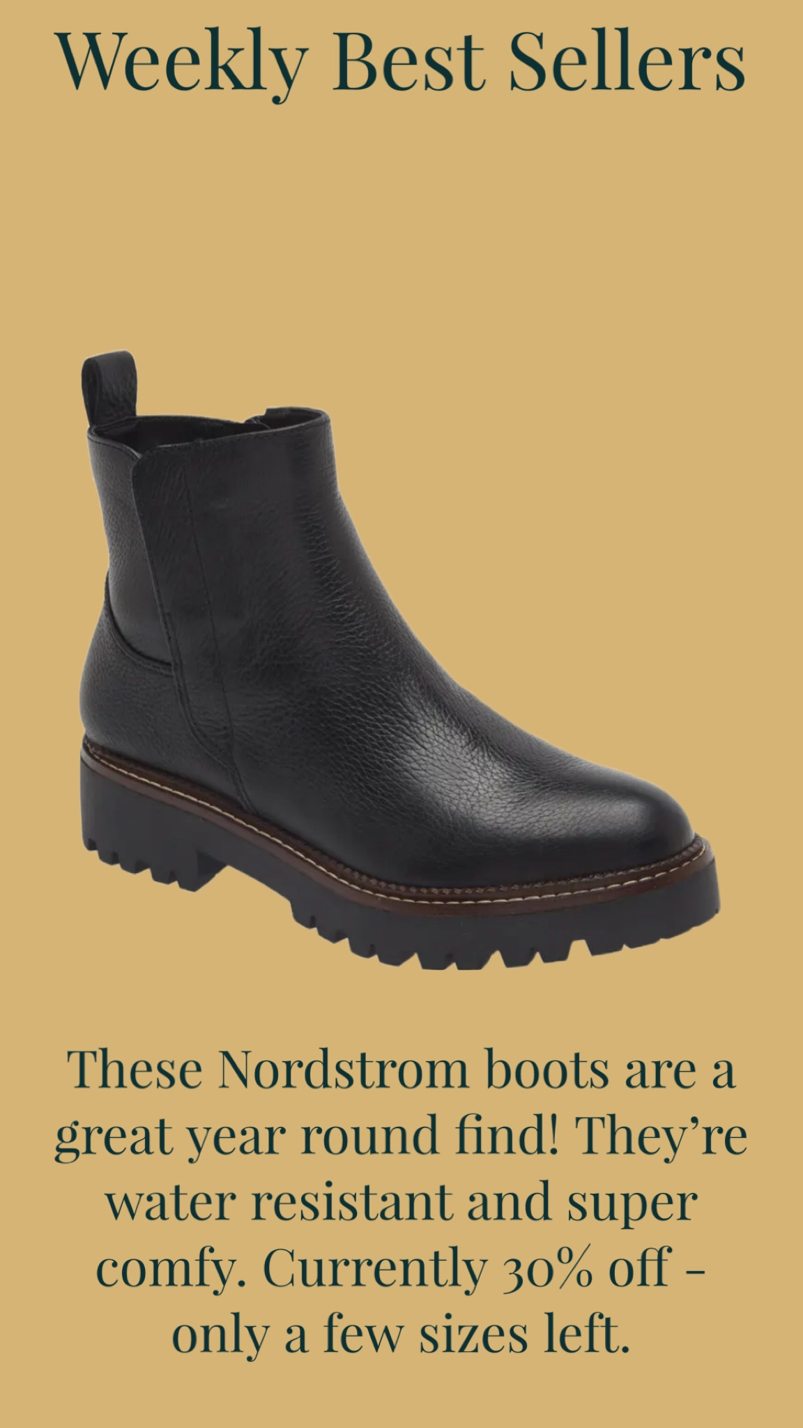 These Nordstrom boots are a great year round find! They’re water resistant and super comfy. Currently 30% off - only a few sizes left. 

#LTKstyletip #LTKfindsunder100 #LTKshoecrush