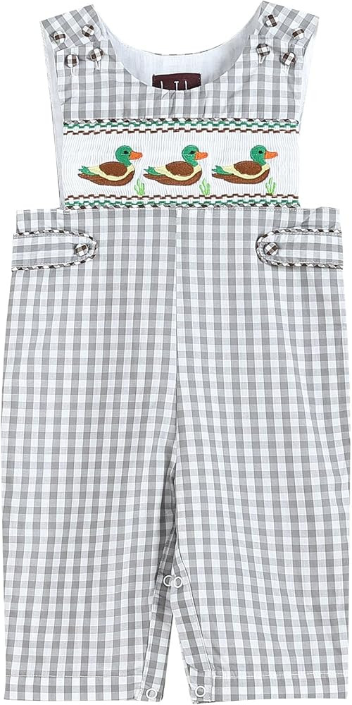 Lil cactus Gray Gingham Mallard Smocked Overalls | Amazon (US)