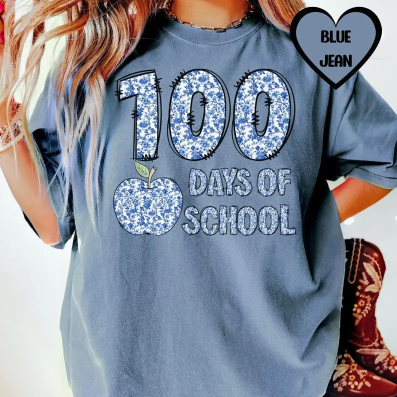 100 Days of School Shirt, Teacher Chinoiserie Shirt, Comfort Colors Teacher Appreciation Gift, Bl... | Etsy (US)