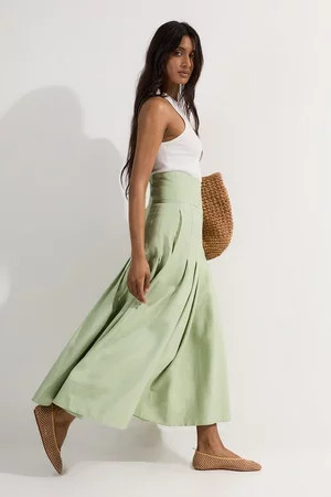 Viscose Linen Tailored Full Skirted Midaxi Skirt | Karen Millen UK + IE + DE + NL