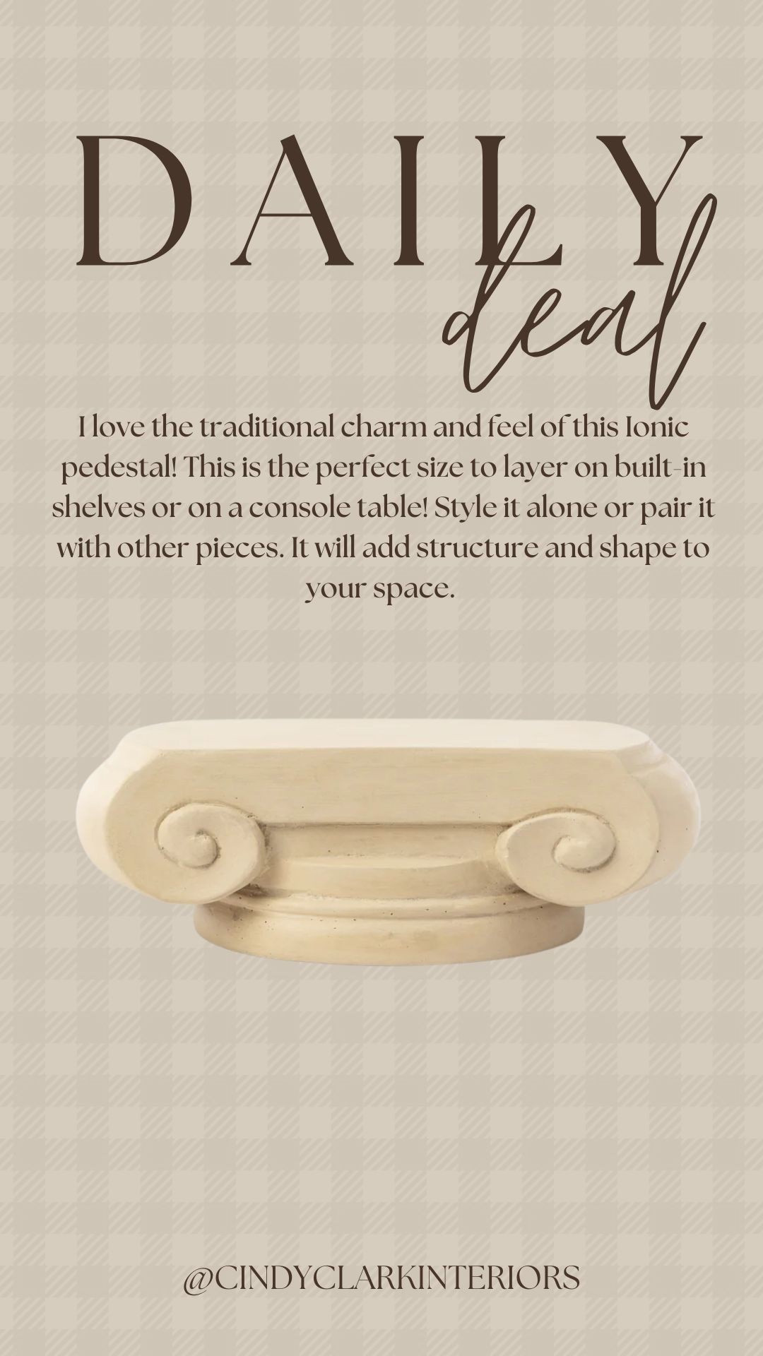 I love the traditional charm and feel of this Ionic pedestal! This is the perfect size to layer on built-in shelves or on a console table! Style it alone or pair it with other pieces. It will add structure and shape to your space. 

#LTKSaleAlert #LTKHome