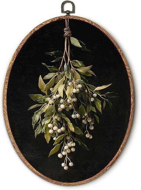 Hxlac Mistletoe Christmas Oval Wall Art Framed, Dark Moody Holiday Christmas Oval Wall Decor, Mis... | Amazon (US)