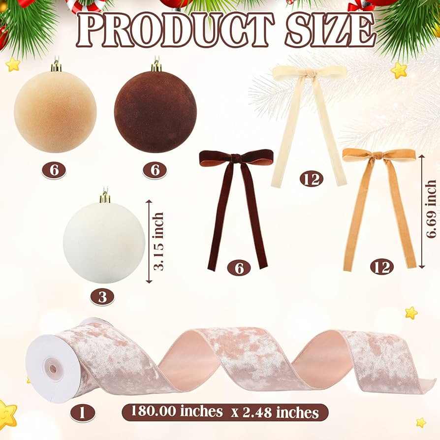 Syhood 15 Pcs 3.15" Christmas Velvet Balls Ornaments with 30 Flocked Bows 1 Vintage Ribbon Velvet... | Amazon (US)