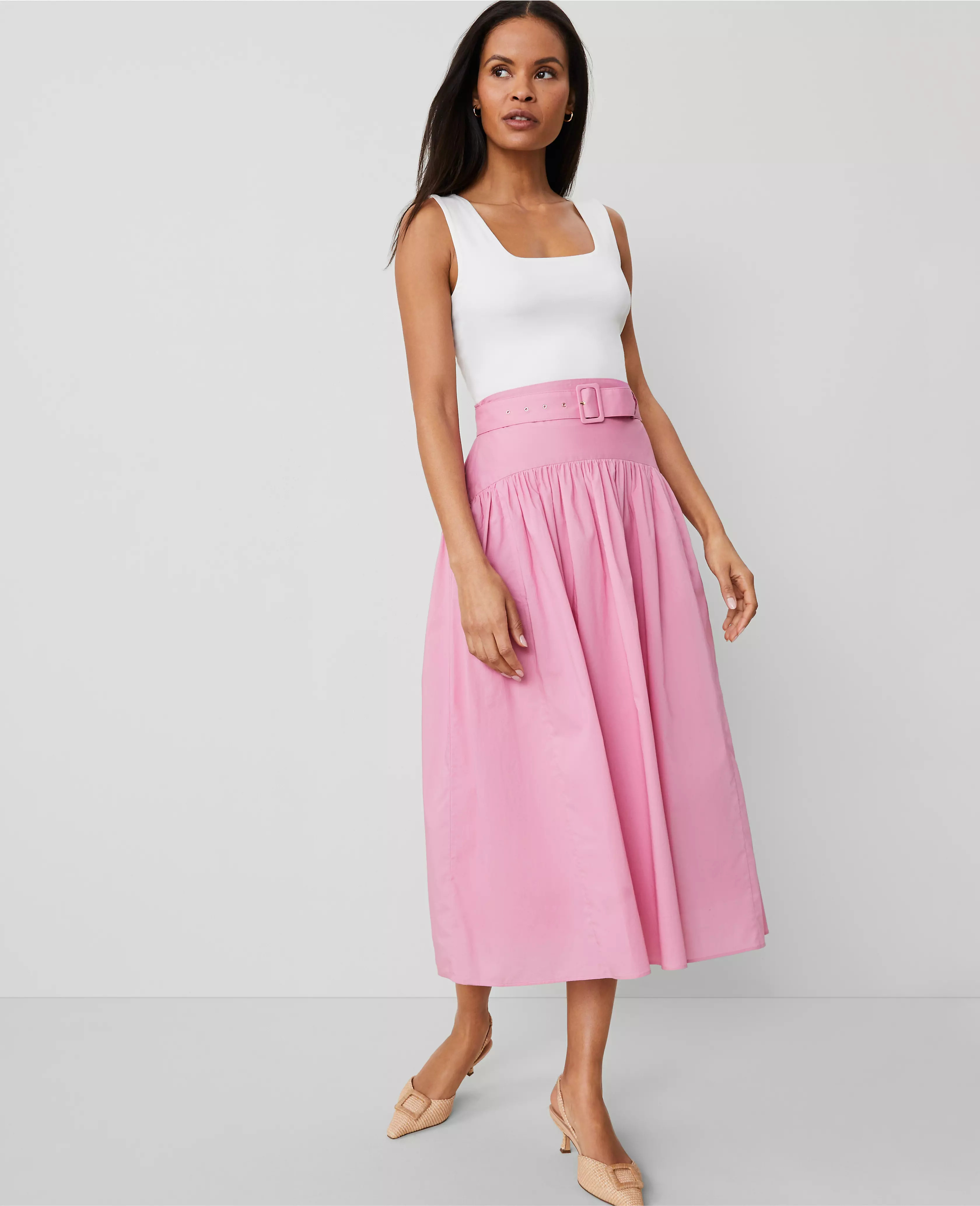 Belted Yoke Midi Skirt | Ann Taylor