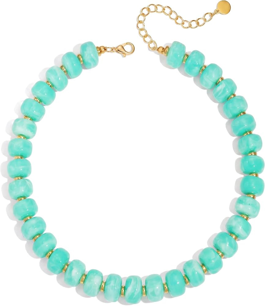 Beaded Necklace for Women Statement Chunky Resin Bead Necklace Trendy Boho Summer Necklaces Jewel... | Amazon (US)