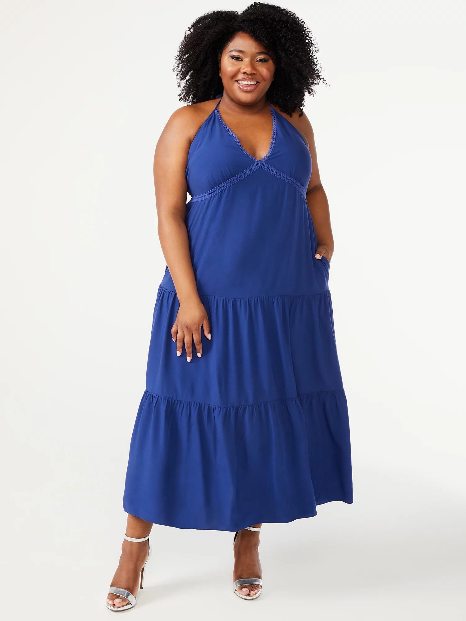 Sofia Jeans by Sofia Vergara Women's Plus Size Plunge Halter Neck Maxi Dress | Walmart (US)