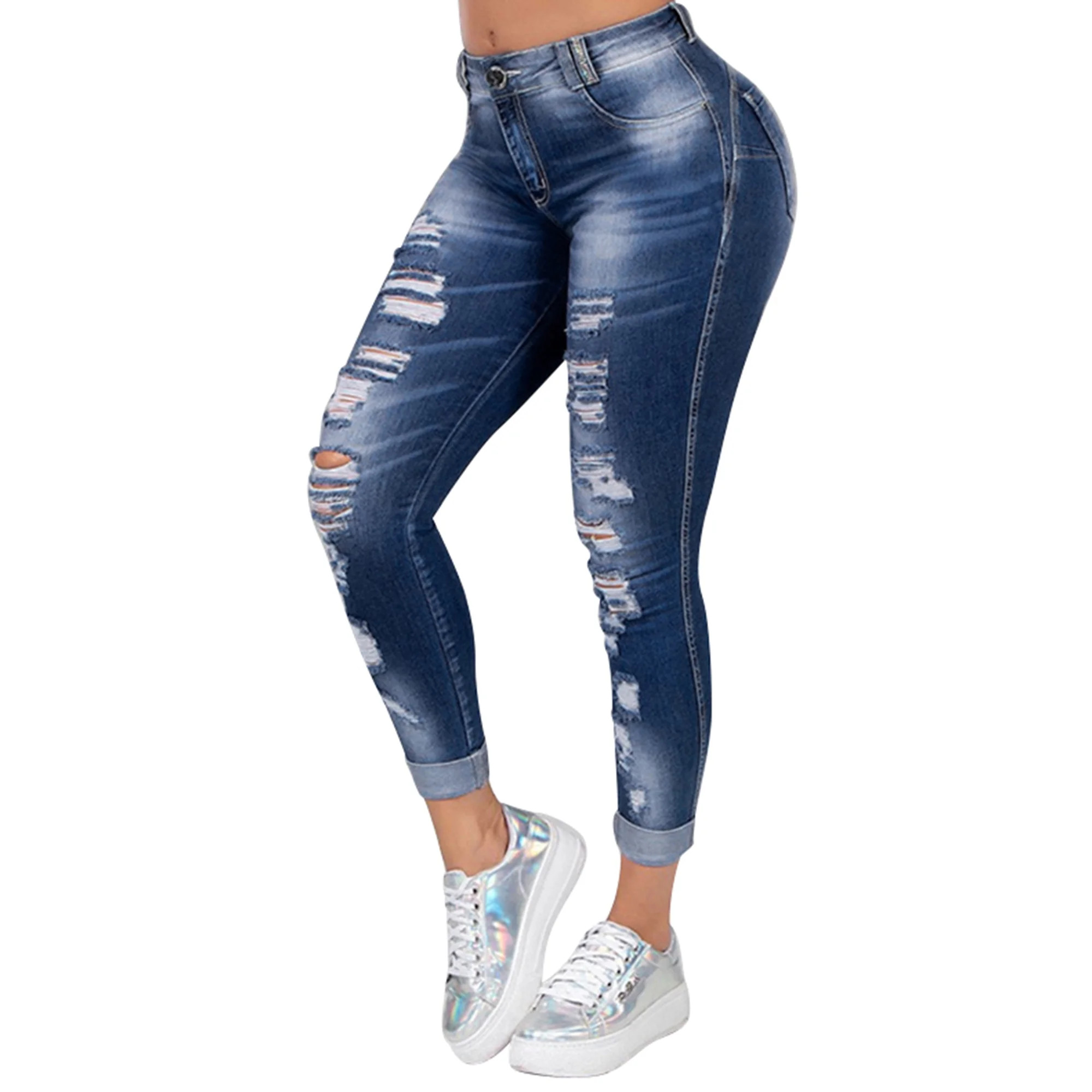 AMaVo - High-Waist Ripped Jeans For Women Skinny Leggings Ripped Denim Trousers Pants Juniors Des... | Walmart (US)