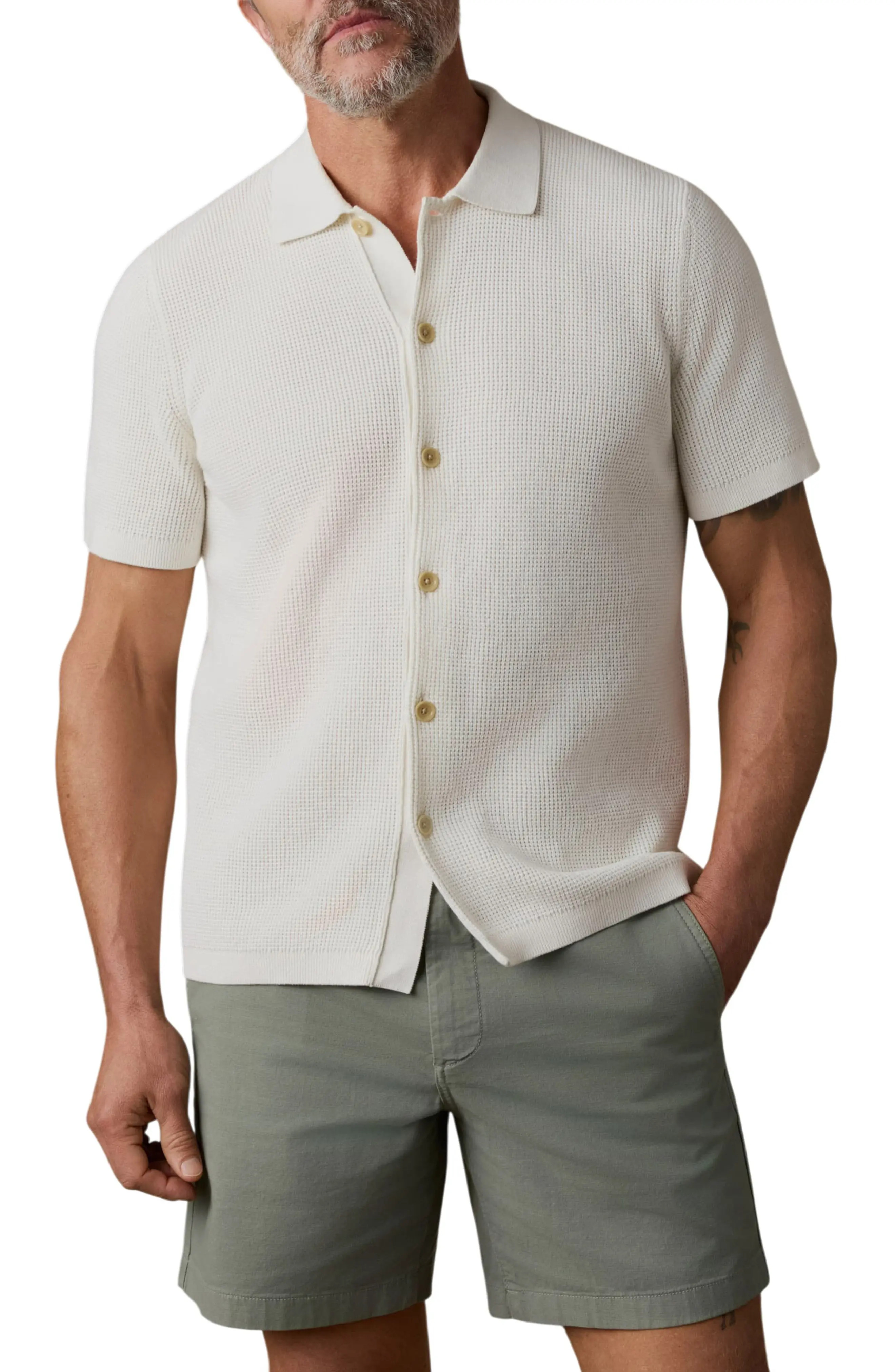 Sunwashed Waffle Stitch Short Sleeve Organic Cotton Button-Up Sweater Shirt (Men) | Nordstrom | Nordstrom
