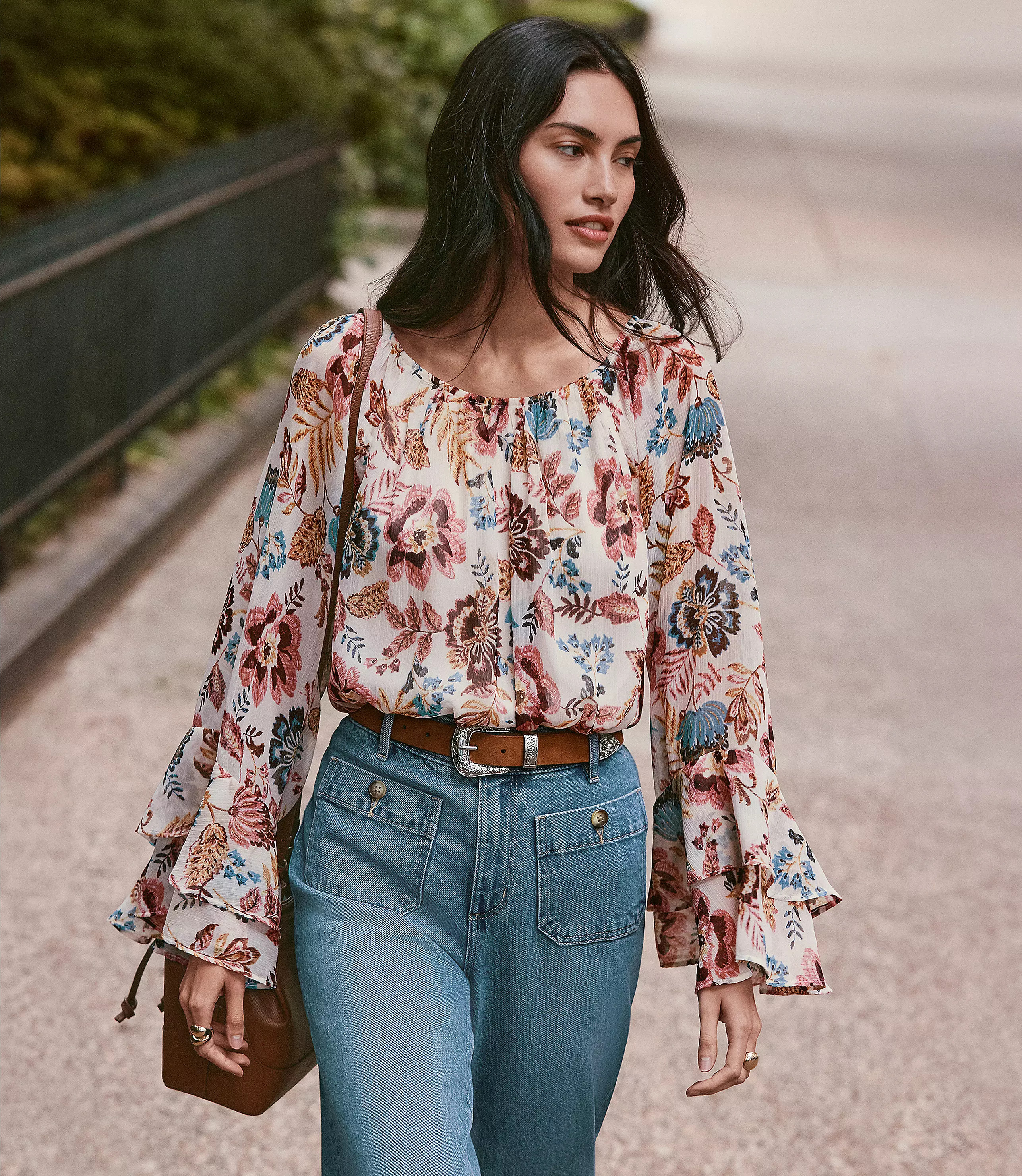 Garden Tiered Ruffle Sleeve Blouse | LOFT