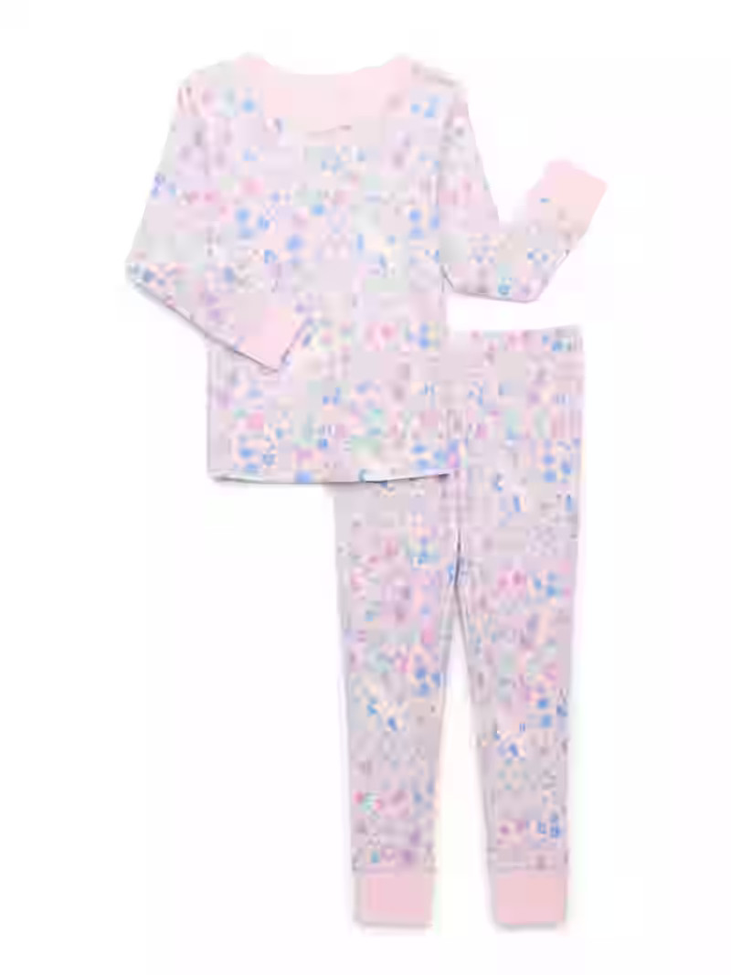 Wonder Nation Toddler Cotton Long Sleeve Sleep Tee and Pants Pajama Set, 2-Piece, Sizes 12M-5T | Walmart (US)